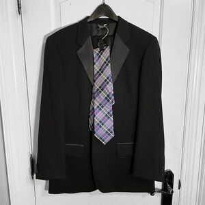 Black Men’s Suit 100% Wool with Notched Lapel Slim Fit With Neck Tie Size 40R